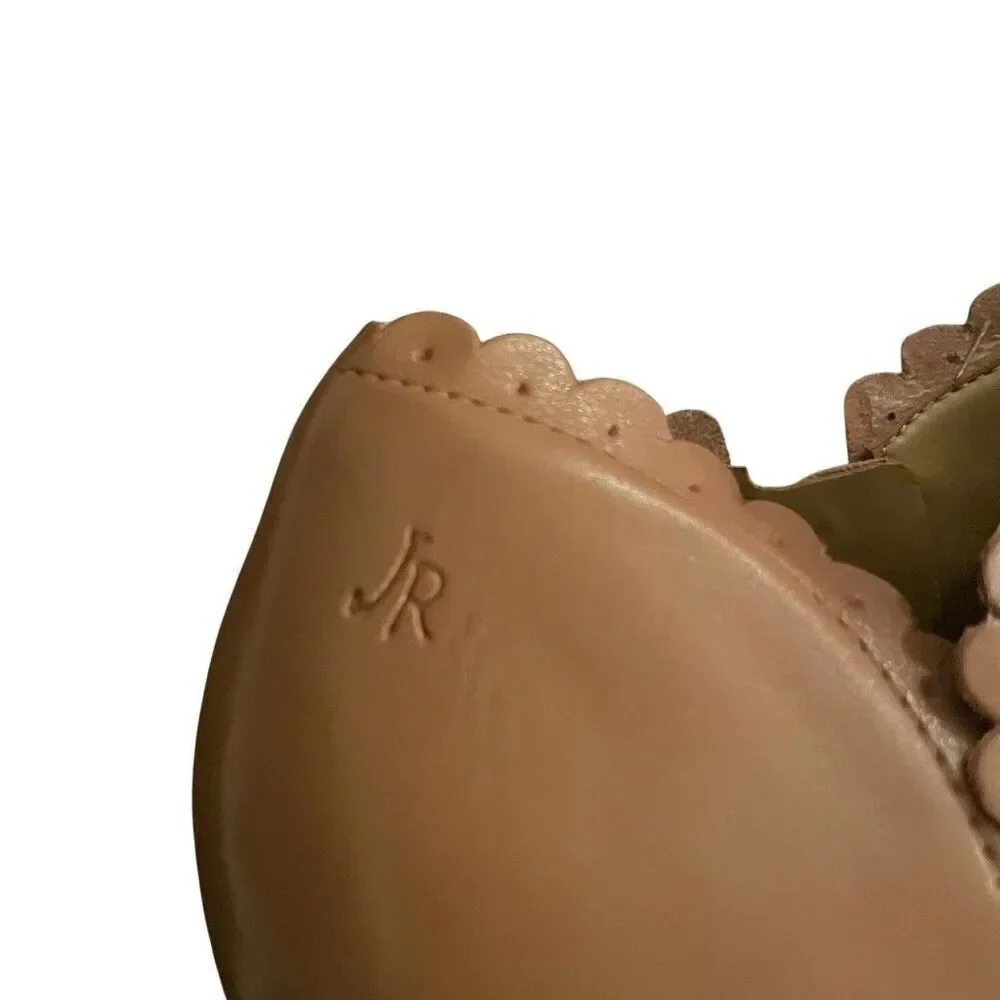 Jack Rogers Womens Marianne Scalloped Edge Booties 7.5M Tan Leather Stacked Heel